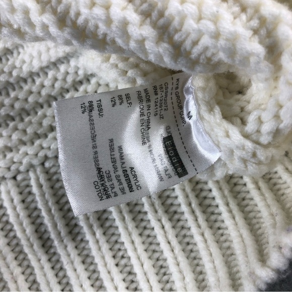 Elodie Womens Chunky Knit Puffy Sleeve White Crew Neck Winter Sweater - Picture 7 of 11